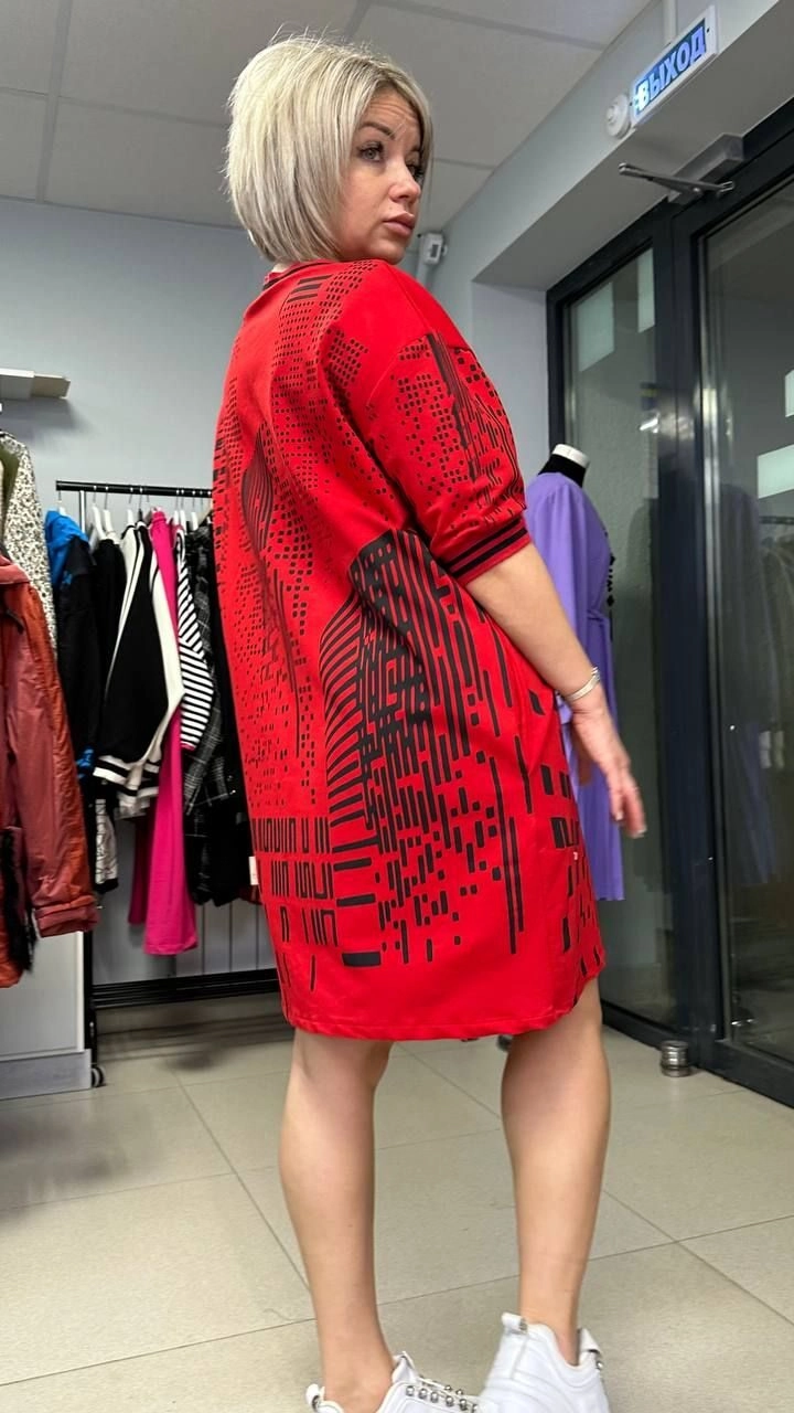 Платье-Туника с интересным принтом красного цвета MODLAV ML2301-5
