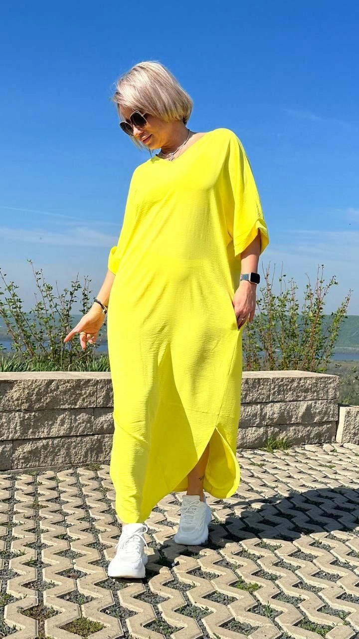 Платье прямого кроя с закруглённым низом желтого цвета MODLAV ML4346-14