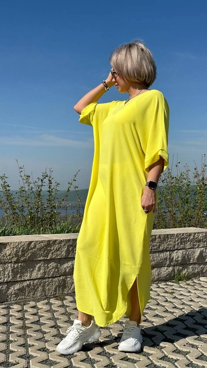 Платье прямого кроя с закруглённым низом желтого цвета MODLAV ML4346-14