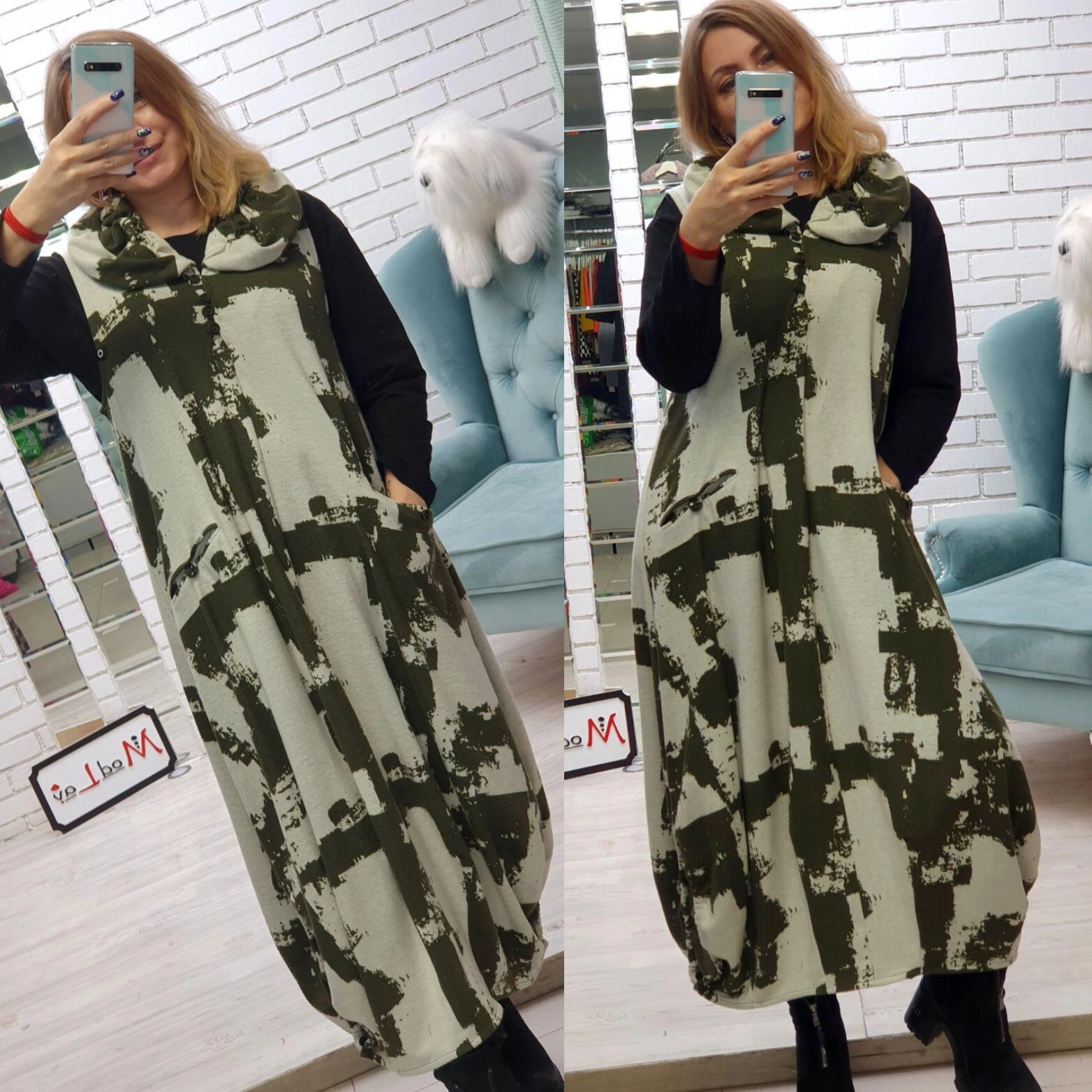 Платье с интересным принтом цвета хаки MODLAV ML4191-27