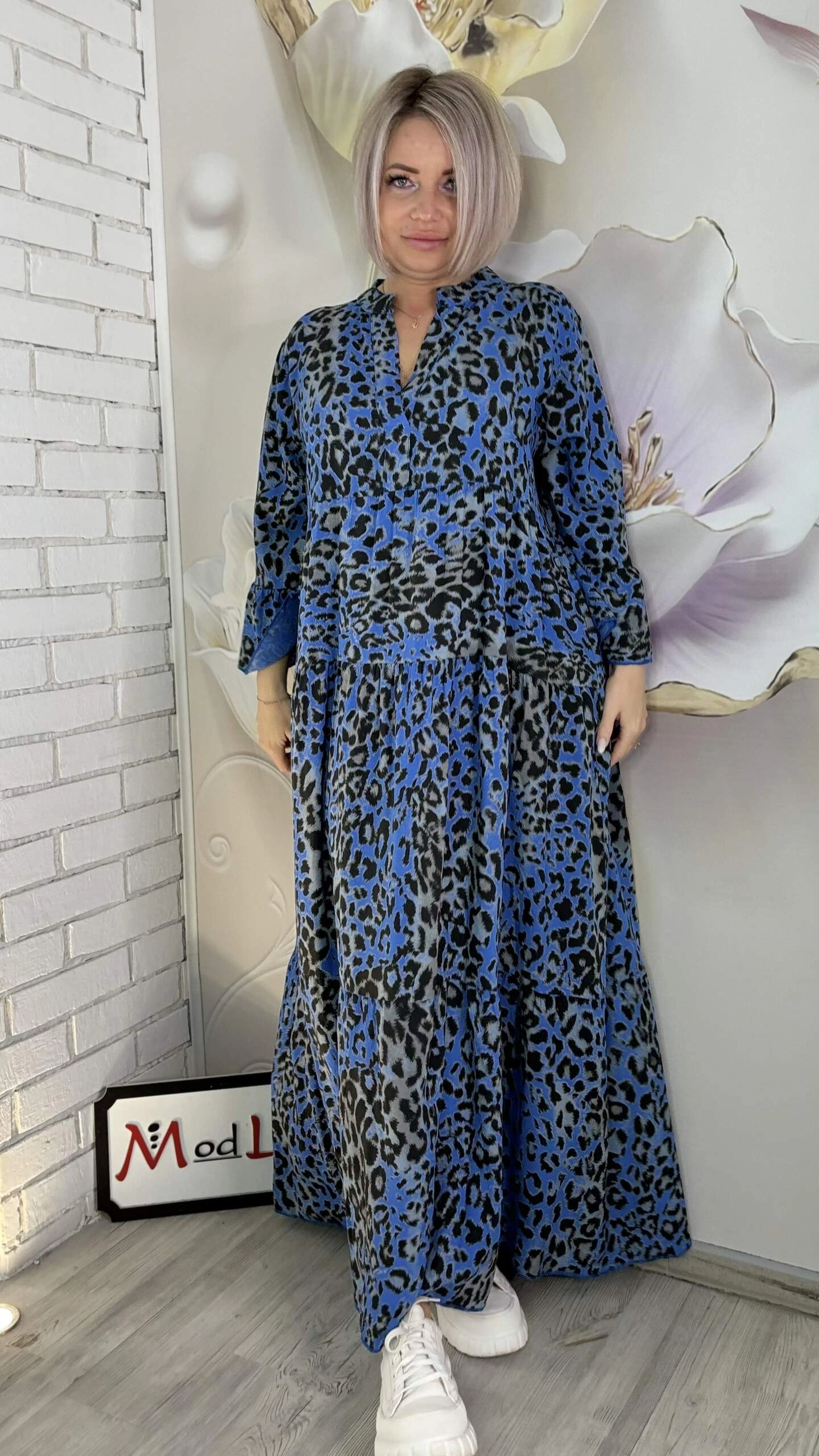Платье ярусы с принтом "лео" синего цвета MODLAV ML3638-7