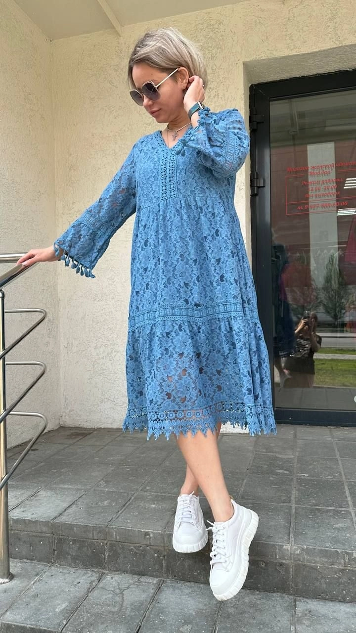 Платье кружевное красивое голубого цвета MODLAV ML4348-9