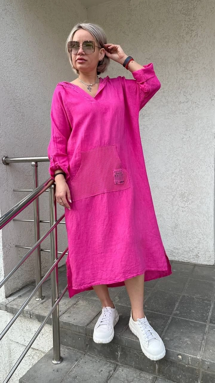 Платье стильное с капюшоном цвет фуксии MODLAV ML4354-274