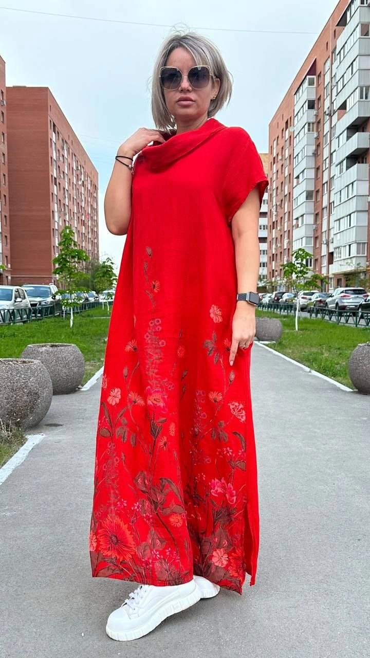 Платье свободное с хомутом красного цвета MODLAV ML4357-5