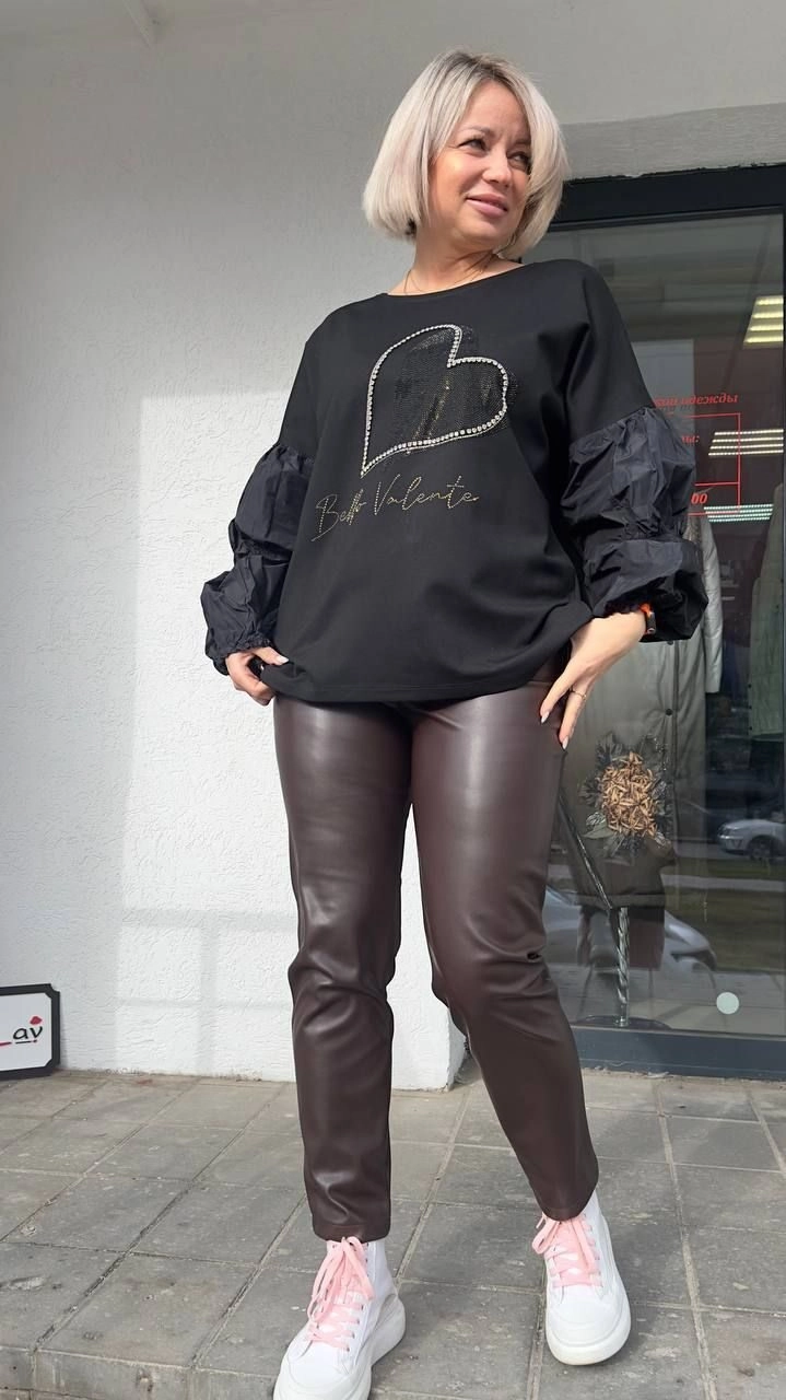 Блуза стильная с красивым принтом черного цвета MODLAV ML4627-13