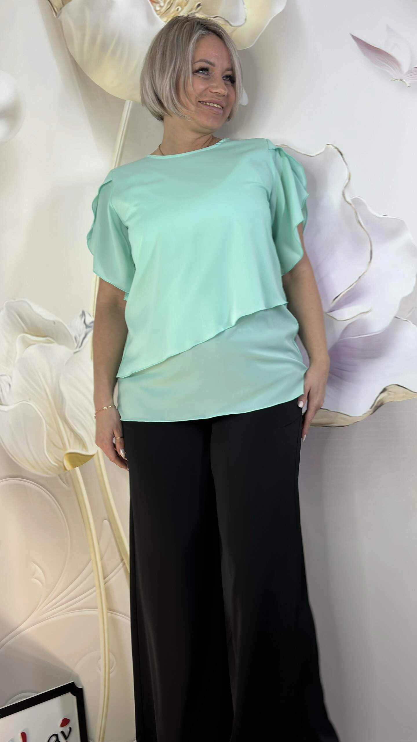 Блуза с рукавами «бабочка» мятного цвета MODLAV ML4794-18
