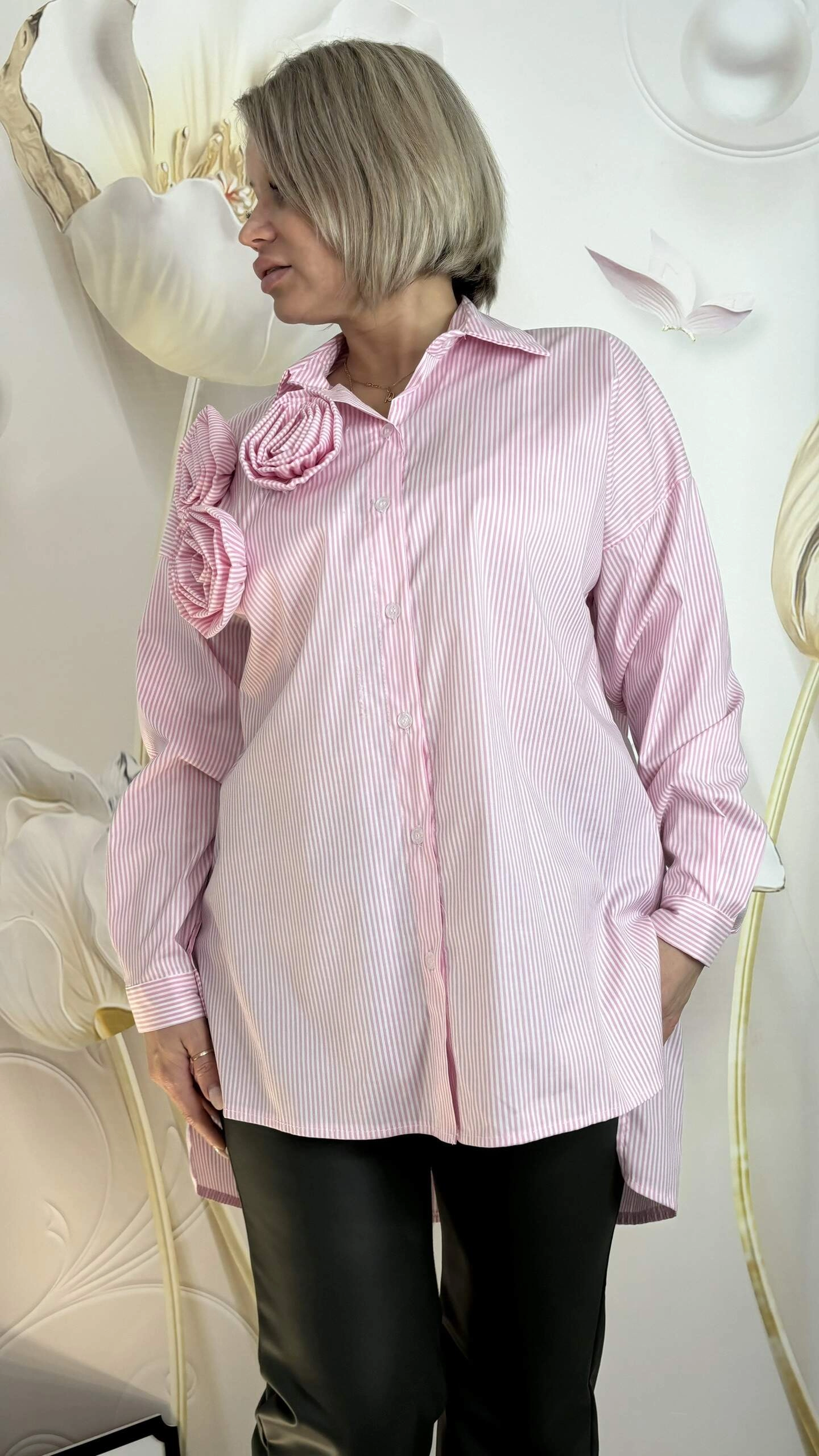 Рубашка в полоску с объемным декором в полоску MODLAV ML4907-260
