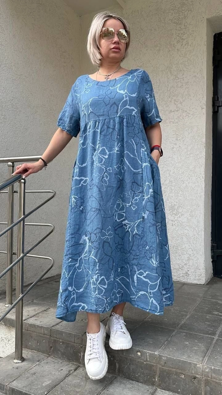 Платье льняное синего цвета MODLAV ML4996-7