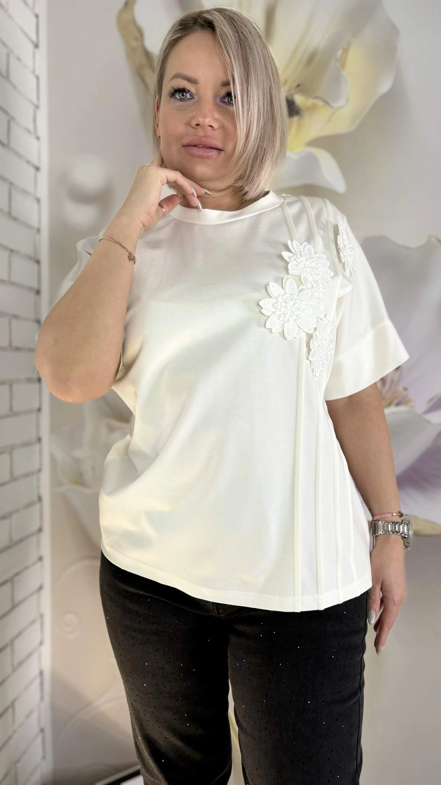 Блуза  стильная белого цвета MODLAV ML5013-1