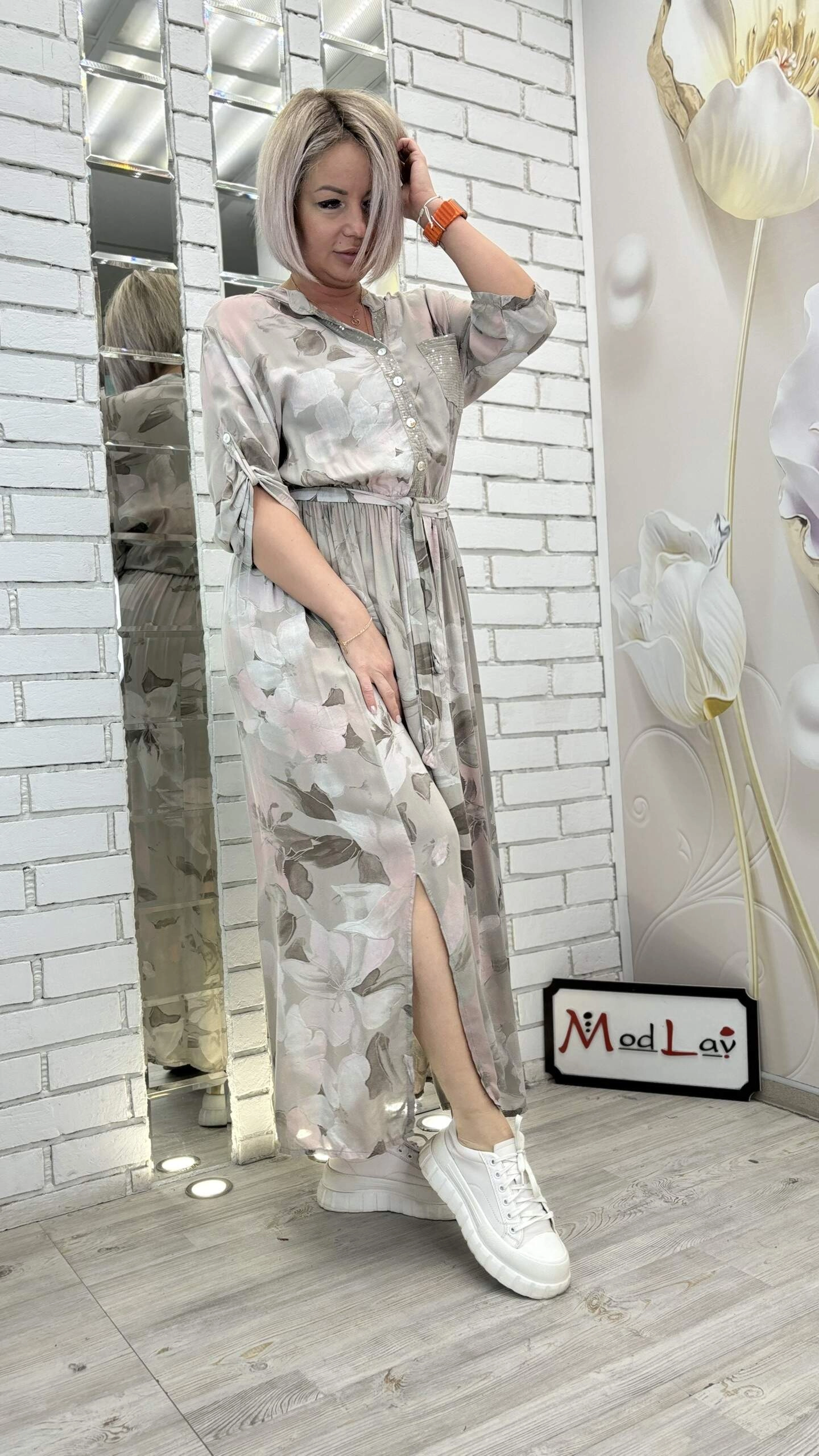 Платье - рубашка серого цвета MODLAV ML5032-29