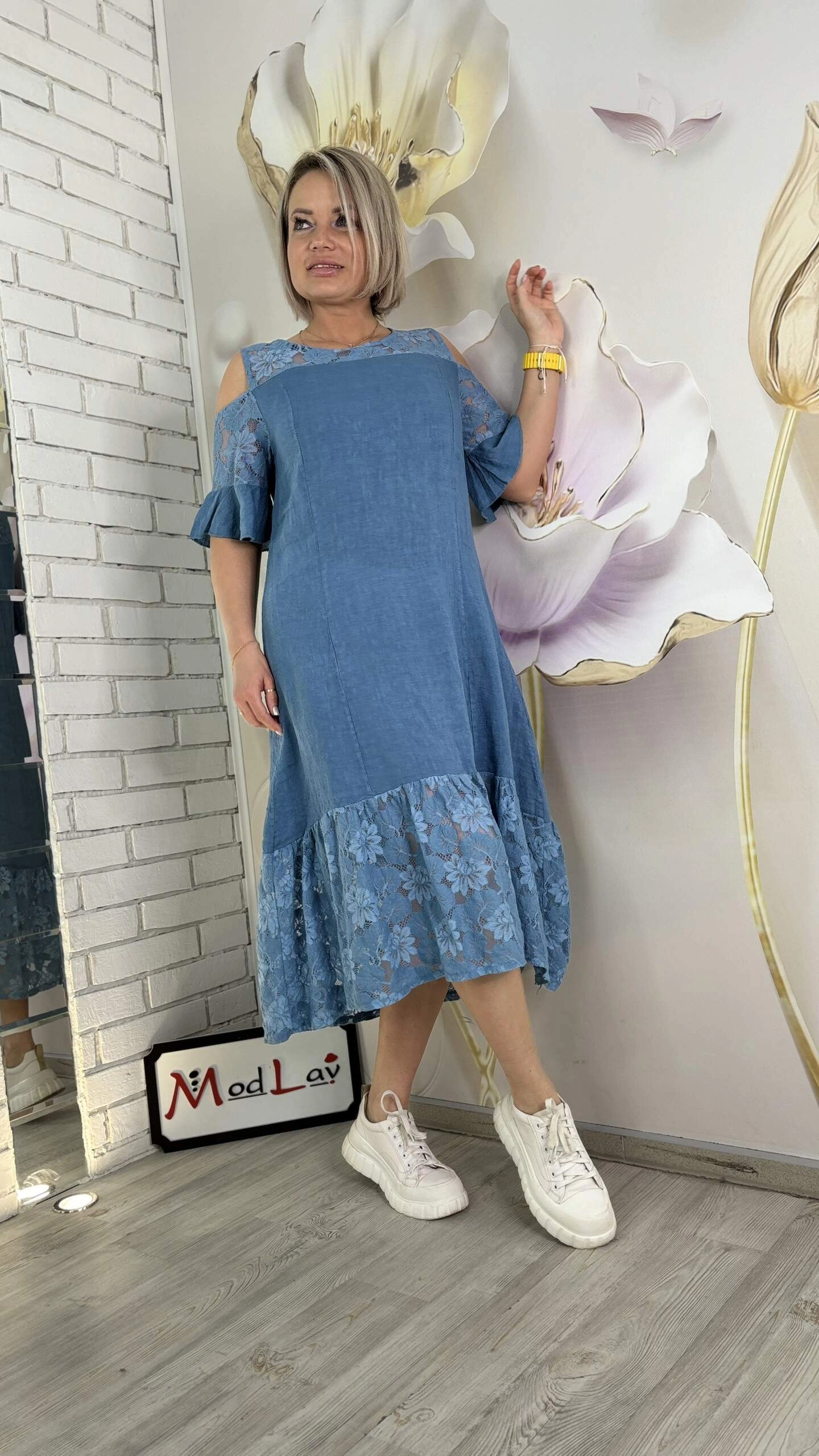 Платье льняное из Италии голубого цвета MODLAV ML5058-9