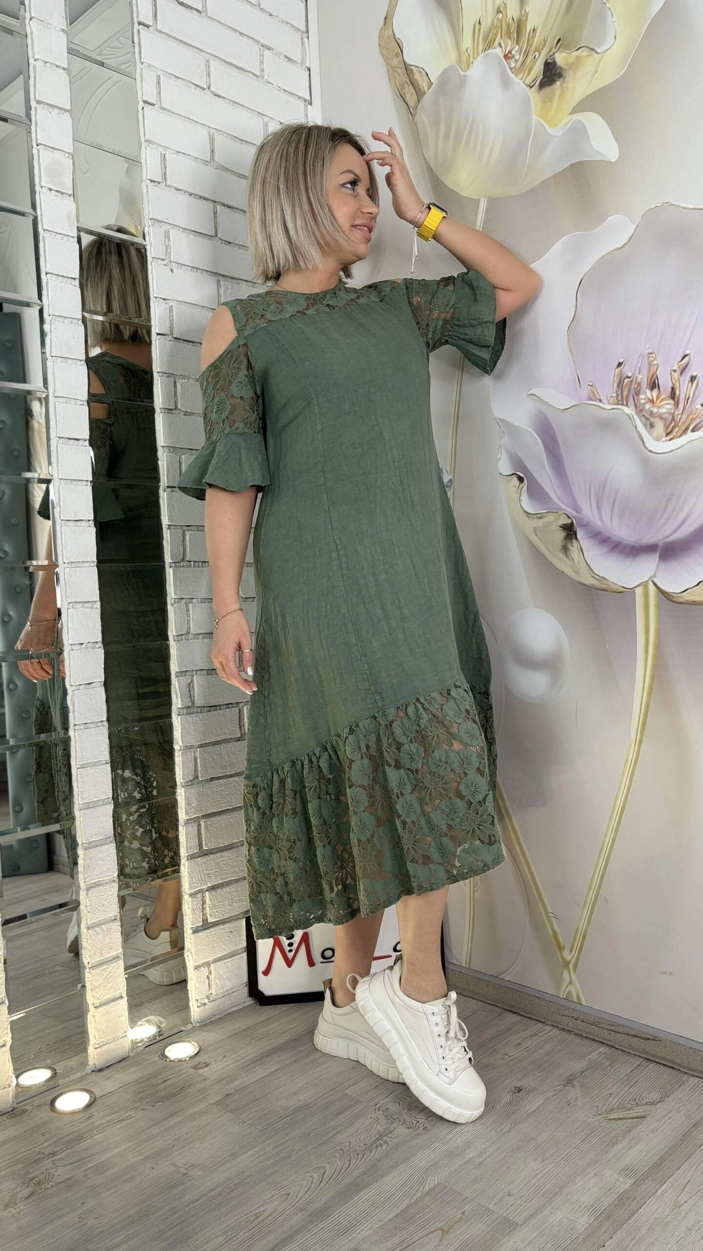 Платье льняное из Италии зеленого цвета MODLAV ML5058-783
