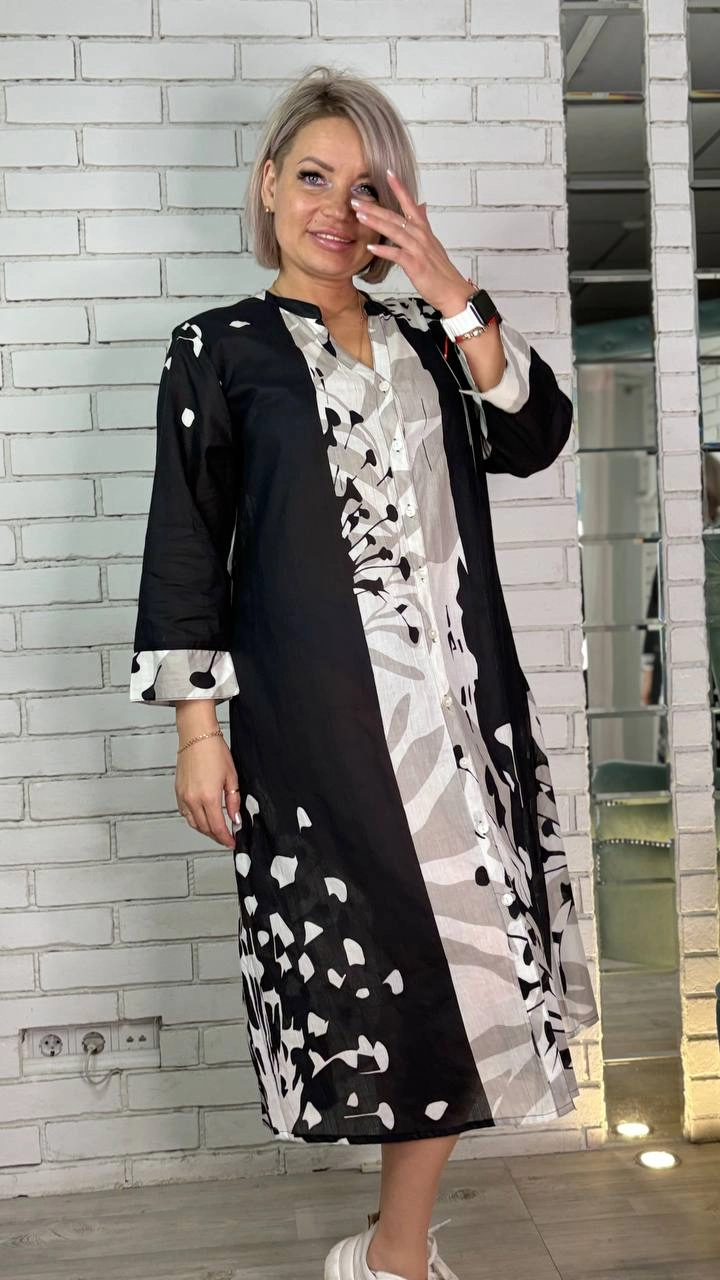 Платье - рубашка из Индии черно-белого цвета MODLAV ML5121-25