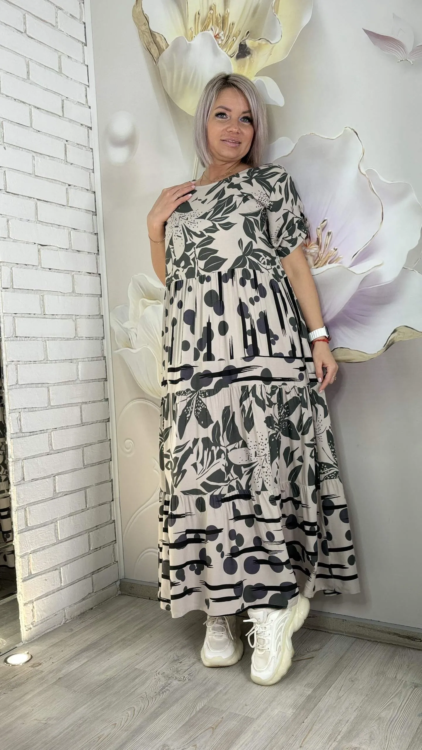 Платье ярусное из Индии серого цвета MODLAV ML5174-29