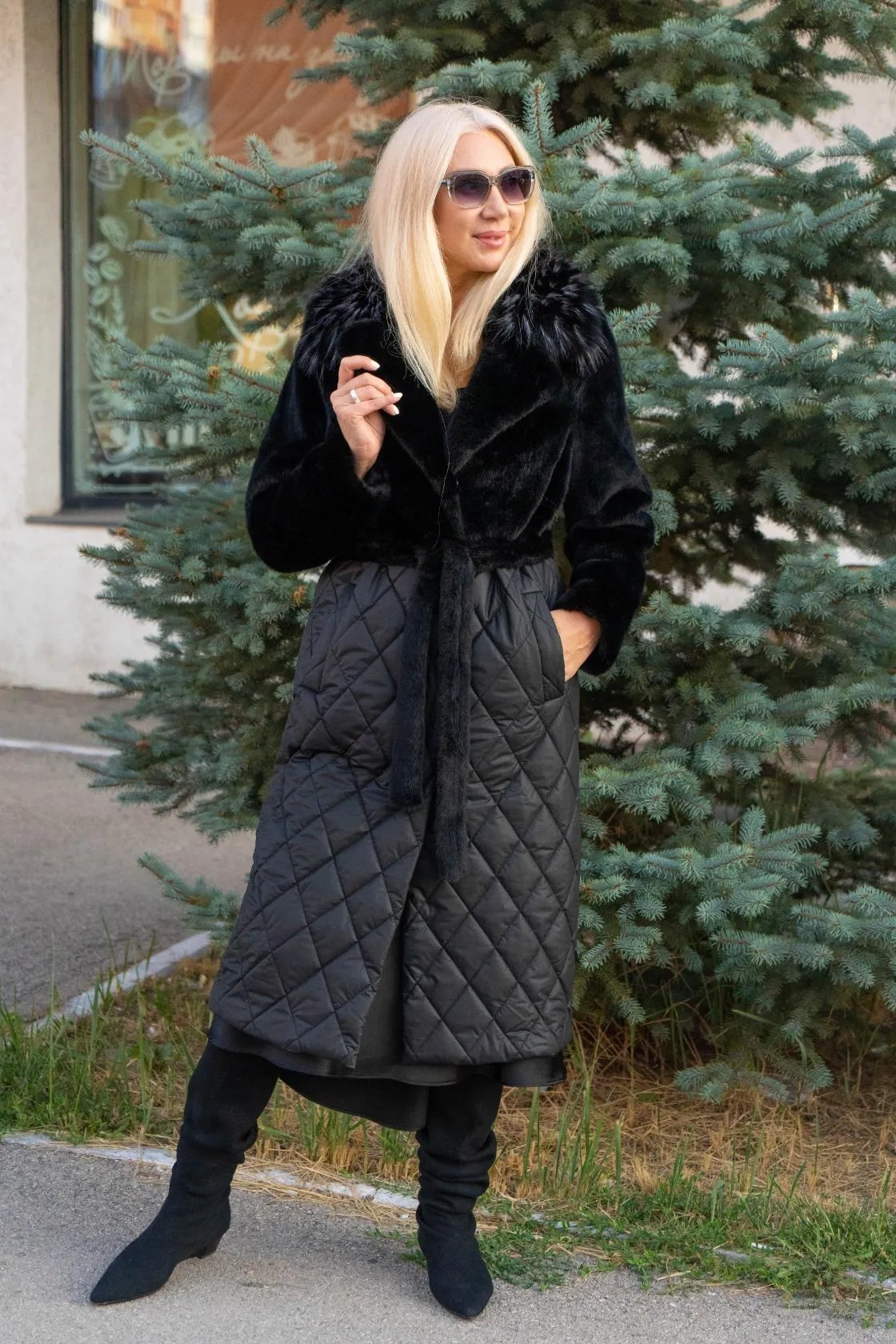 Пальто комбинированное черного цвета MODLAV ML5422-13