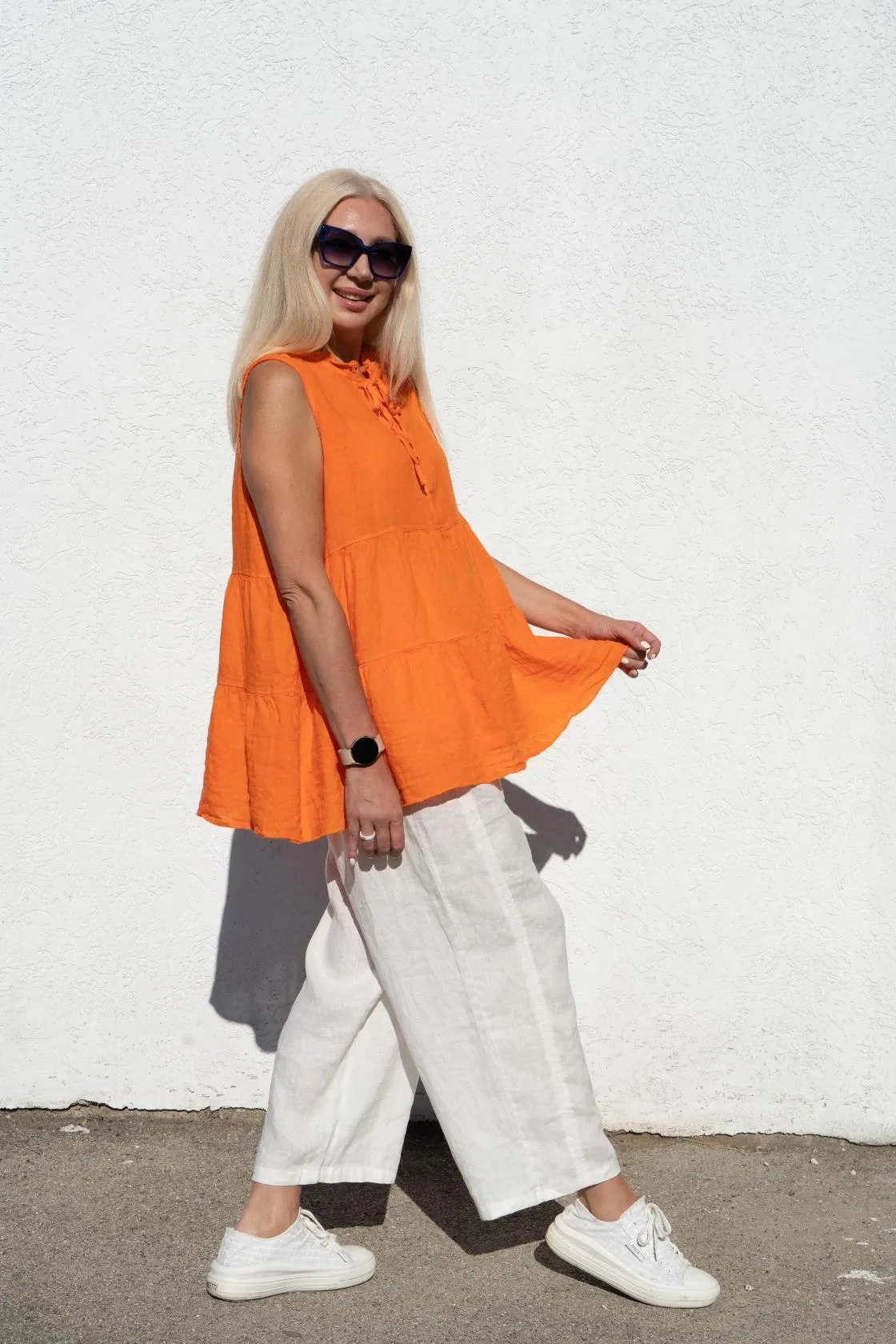 Блуза льняная итальянская оранжевого цвета MODLAV ML5452-6