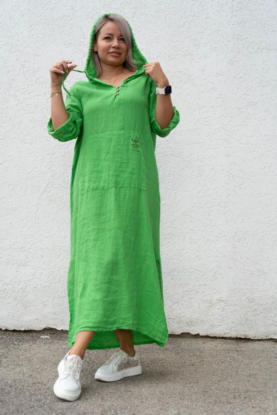 Платье в стиле Boho с капюшоном салатового цвета MODLAV ML4995-39