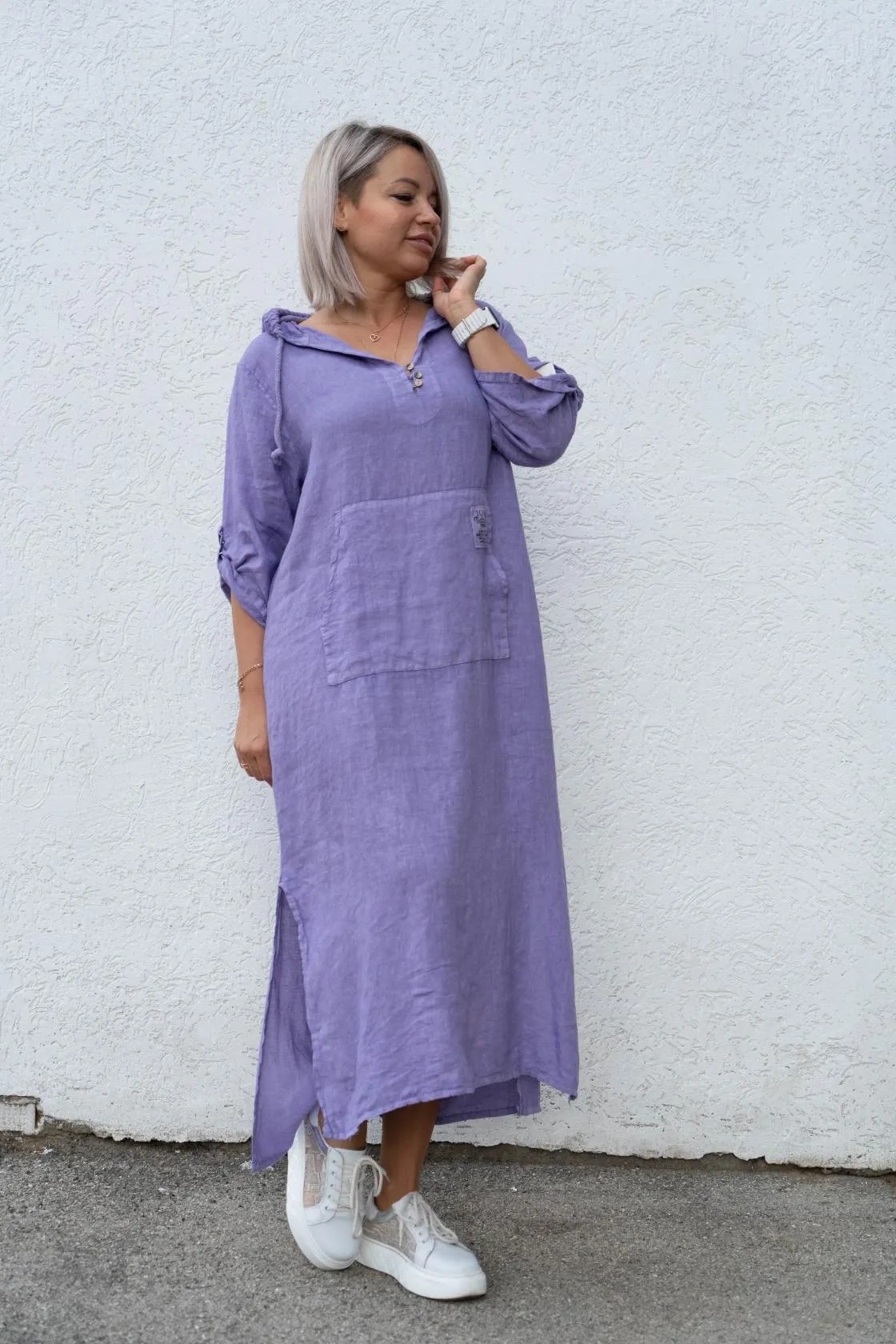 Платье в стиле Boho с капюшоном сиреневого цвета MODLAV ML4995-19