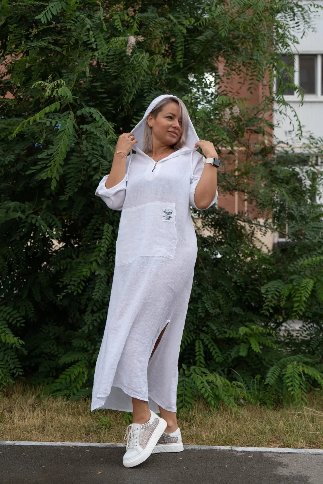 Платье в стиле Boho с капюшоном белого цвета MODLAV ML4995-1