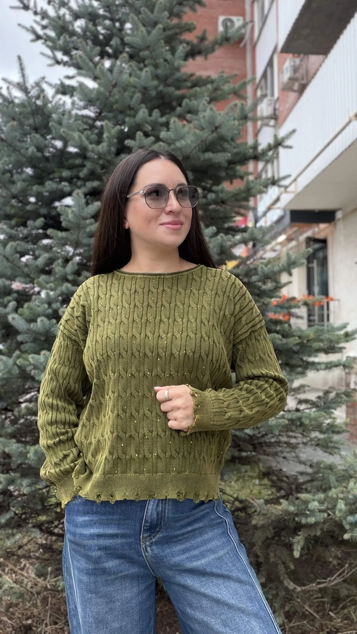 Джемпер стильный цвета хаки MODLAV ML6910-27