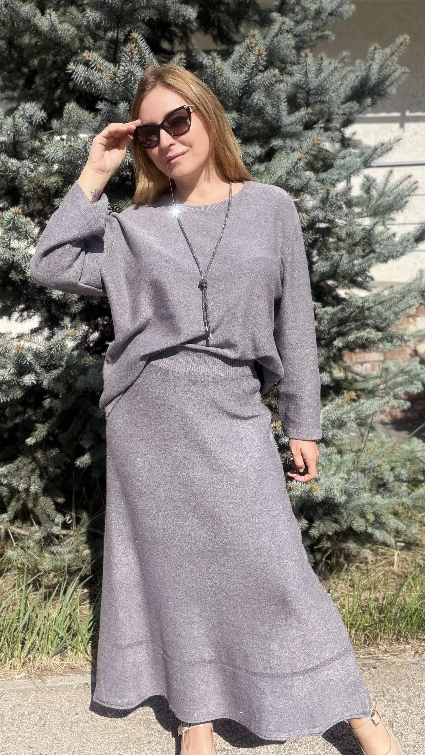 Костюм двойка с Юбкой серого цвета MODLAV ML6927-29