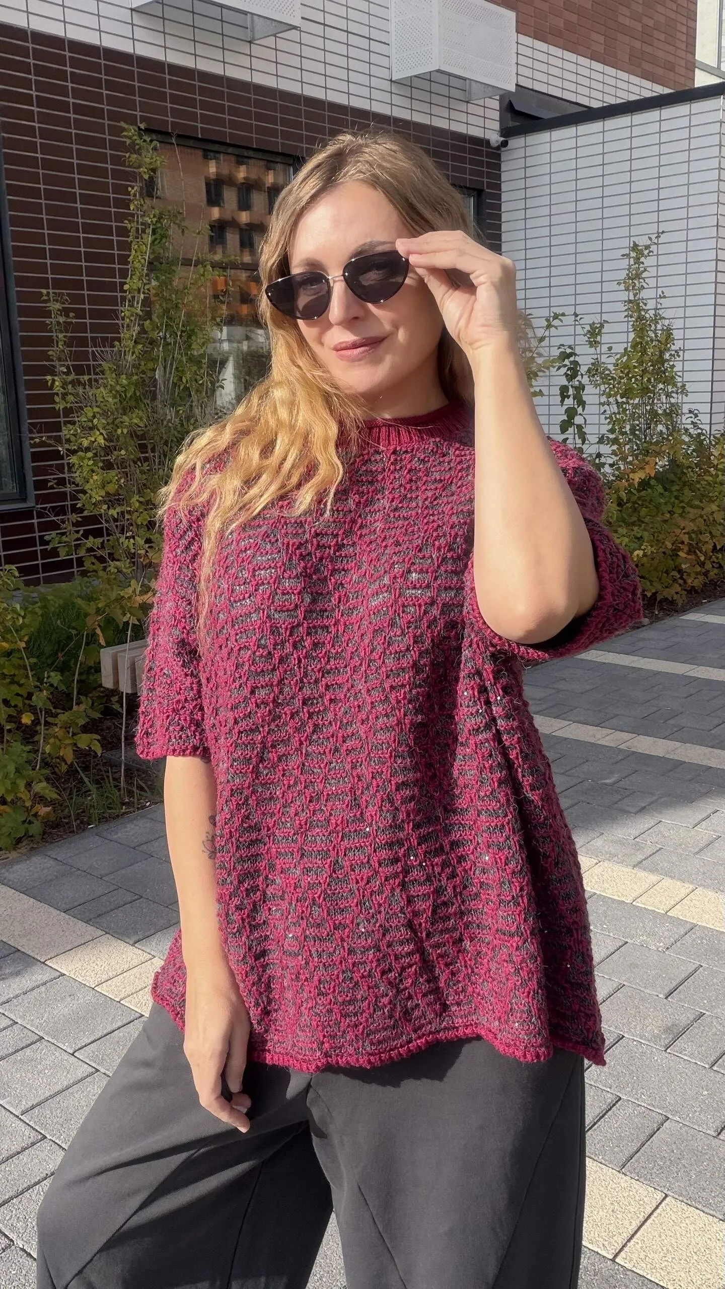 Джемпер ажурный бордового цвета MODLAV ML6979-20