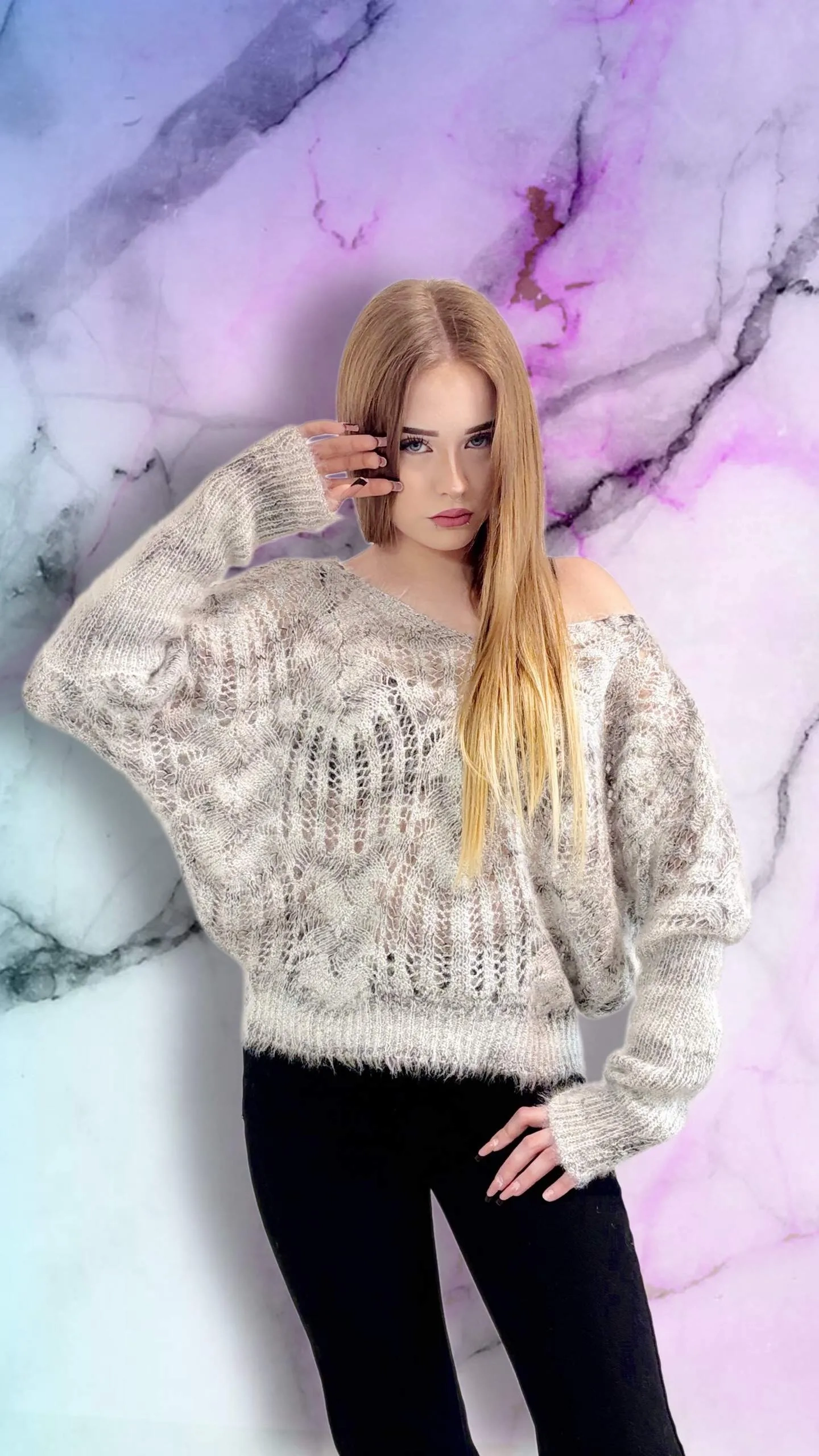 Джемпер ажурный серого цвета MODLAV ML6991-29