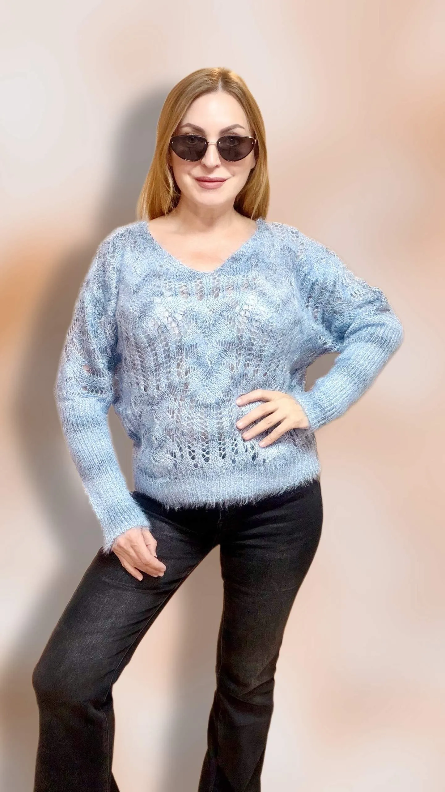 Джемпер ажурный голубого цвета MODLAV ML6991-9
