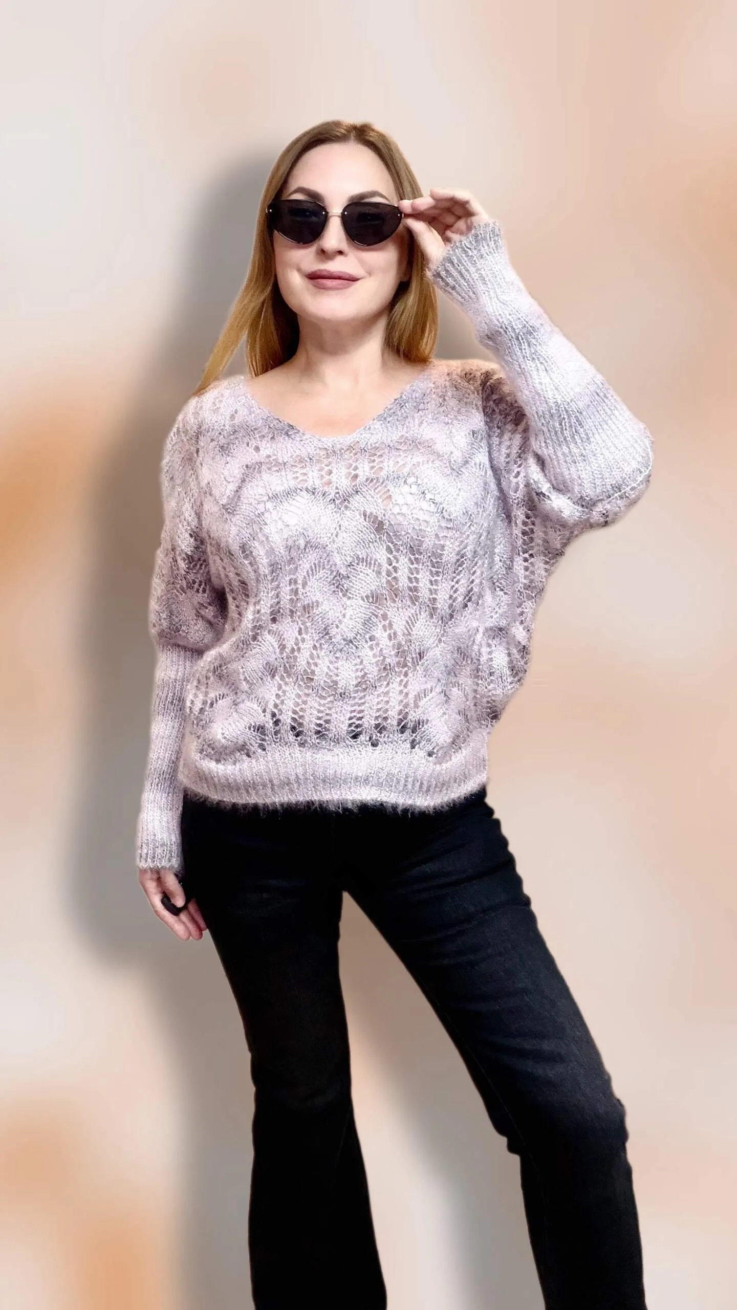 Джемпер ажурный цвета пудры MODLAV ML6991-299