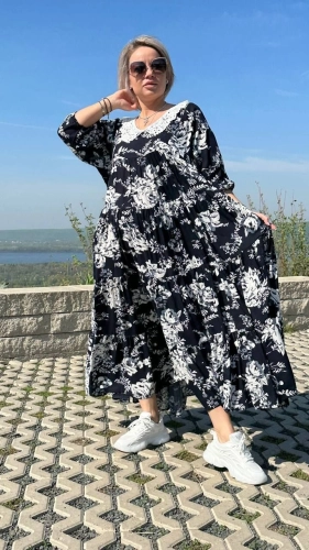 Платье с красивым принтом и воротником черно-белого цвета MODLAV ML4289-25