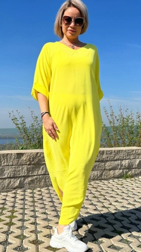 Платье прямого кроя с закруглённым низом БАТАЛ желтого цвета MODLAV ML4346-14