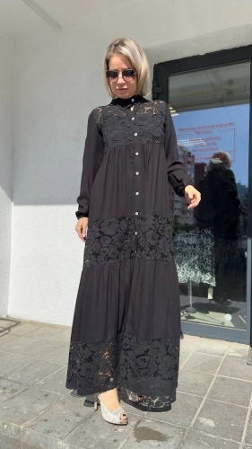 Платье - Рубашка с кружевом черного цвета MODLAV ML1882-13