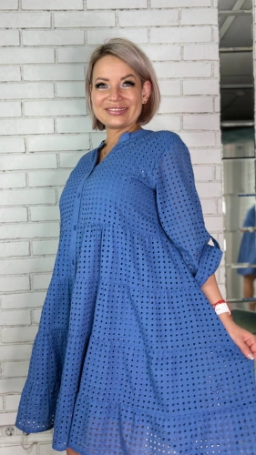 Платье ярусное свободное из Индии синего цвета MODLAV ML5117-7