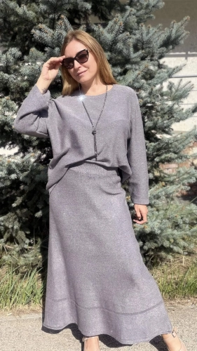 Костюм двойка с Юбкой серого цвета MODLAV ML6927-29